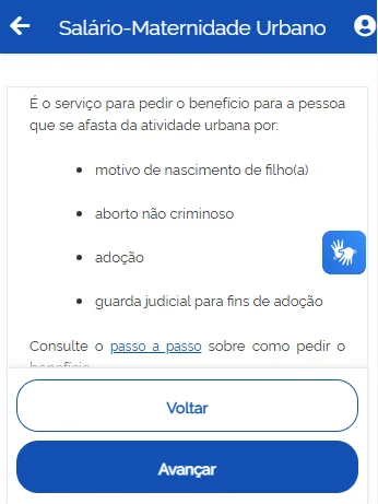 Informações do serviço de salário-maternidade urbano no Meu INSS