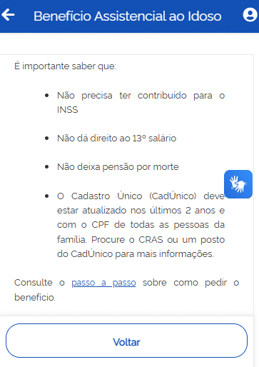 Informações do serviço de BPC no Meu INSS