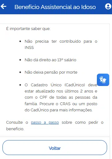 Informações do serviço de BPC no Meu INSS