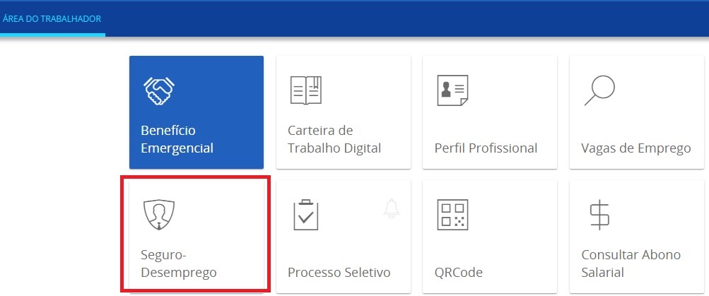 Na área do trabalhador, escolha a opção "seguro-desemprego".
