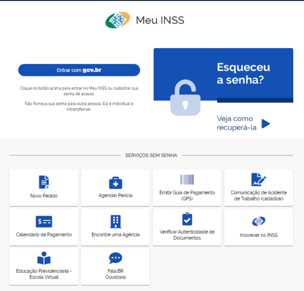tela inicial do meu INSS