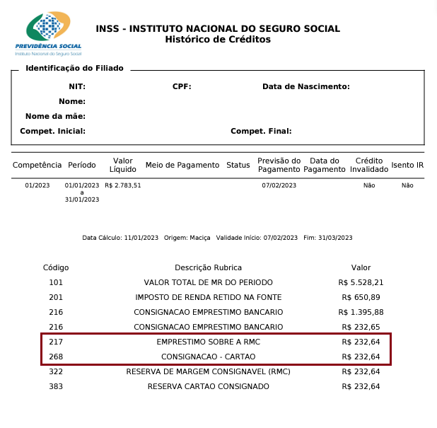 exemplo extrato de pagamento codigo rmc e rcc