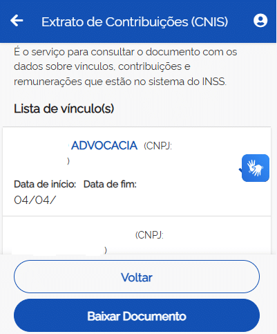 extrato cnis na tela meu inss