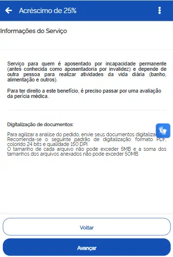 Informações sobre o serviço de acréscimo de 25%