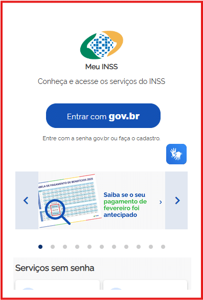 Página principal do Meu INSS