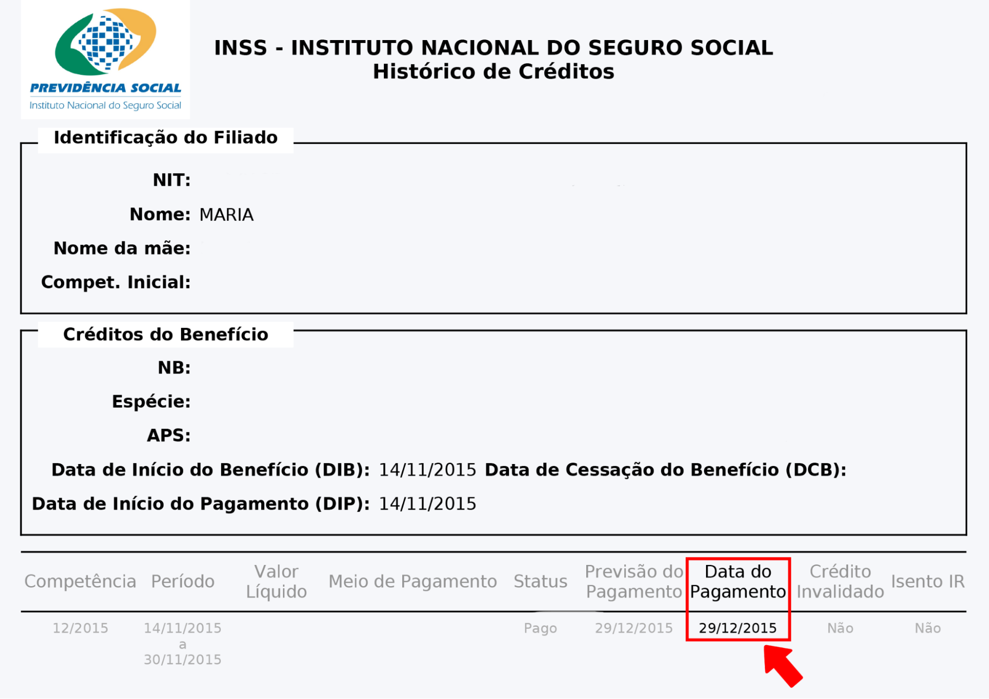 data de pagamento hiscre