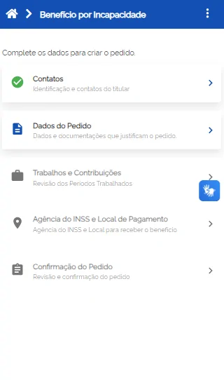 Dados para criar pedido Meu INSS