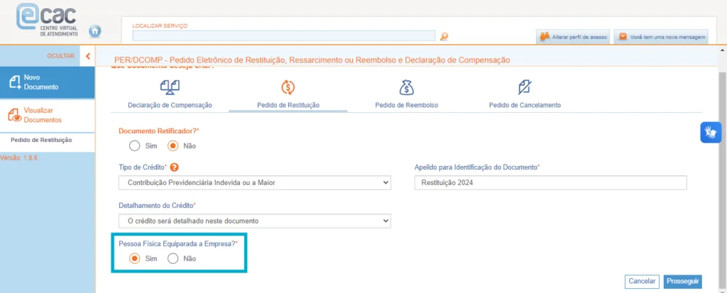 Pessoa física ou equiparada no Portal e-CAC