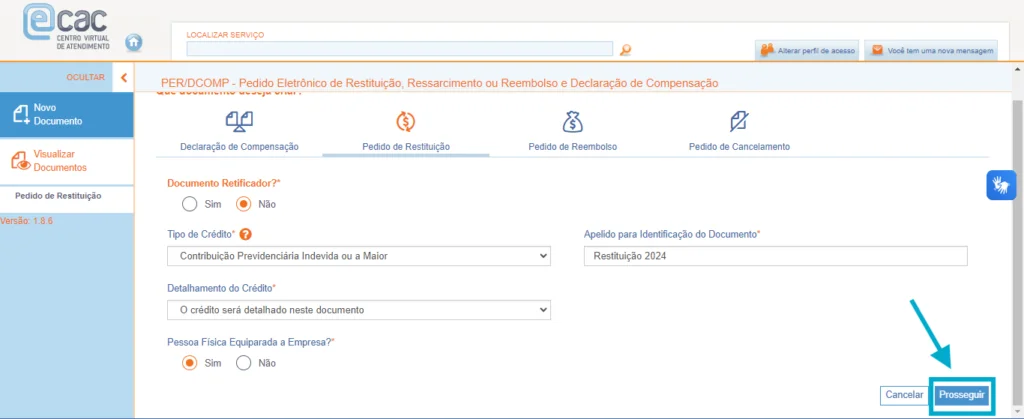 Prosseguir no Portal e-CAC