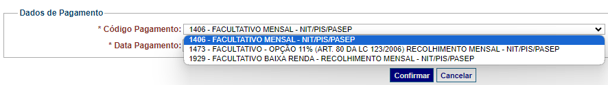 Código da alíquota no SAL.