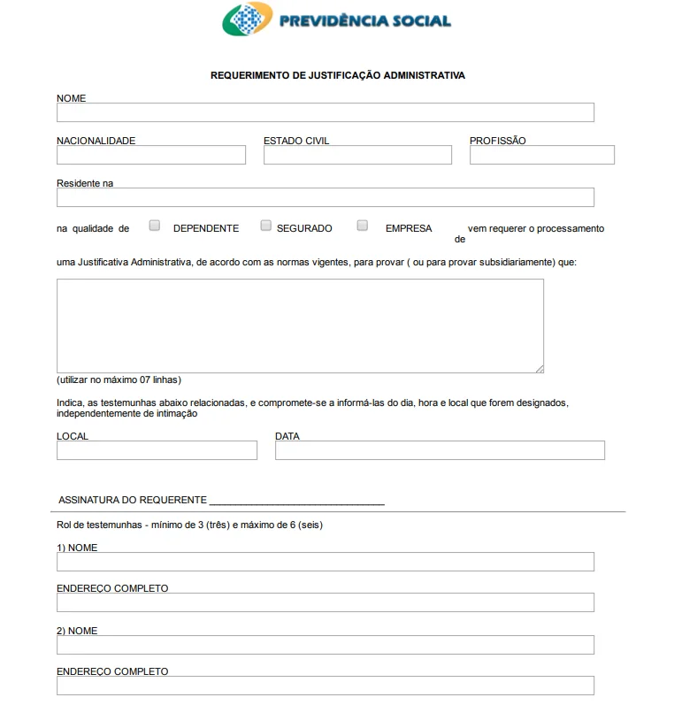 requerimento de justificação administrativa inss