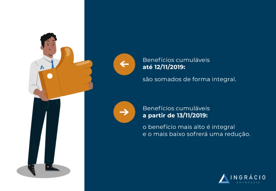 diferença entre cálculo de benefícios cumuláveis antes e depois da reforma da previdência