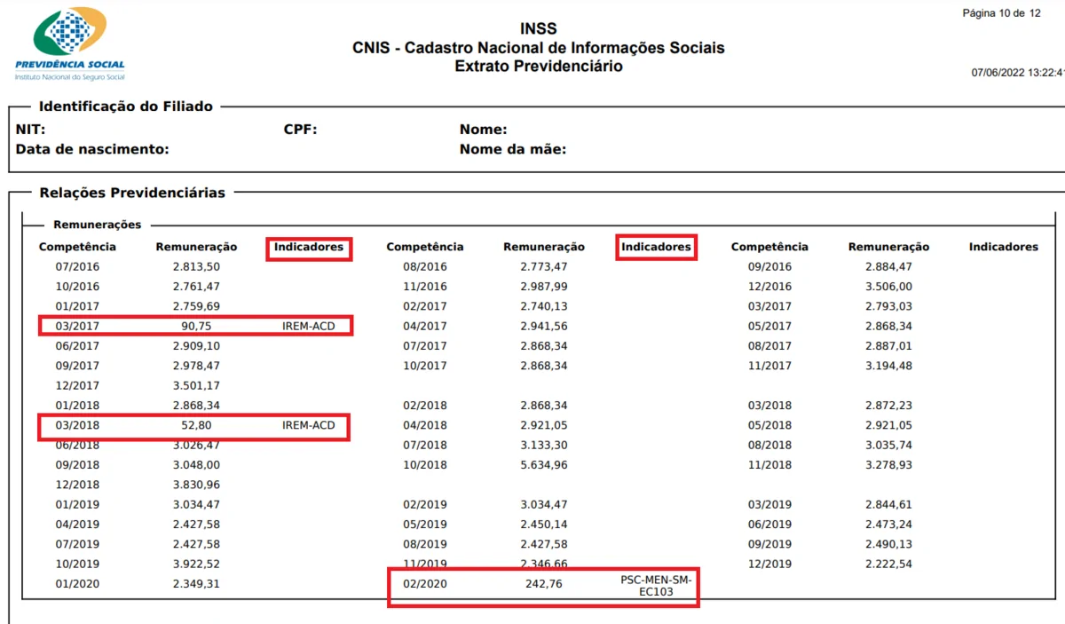 siglas do inss indicadores do CNIS