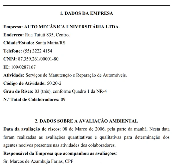 dados da empresa LTCAT
