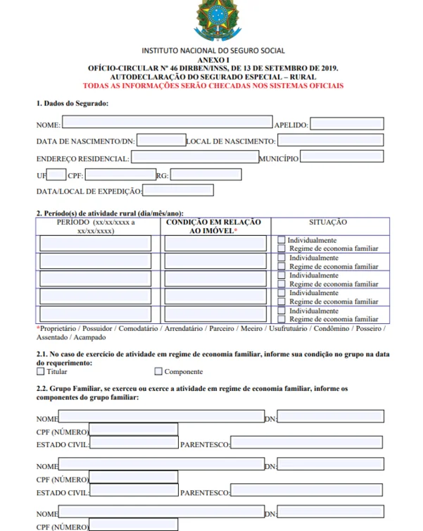 Autodeclaração do segurado especial rural