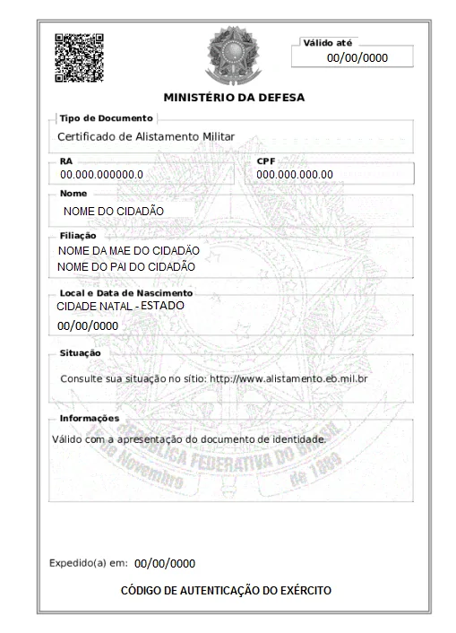 exemplo de cerificado de reservista
