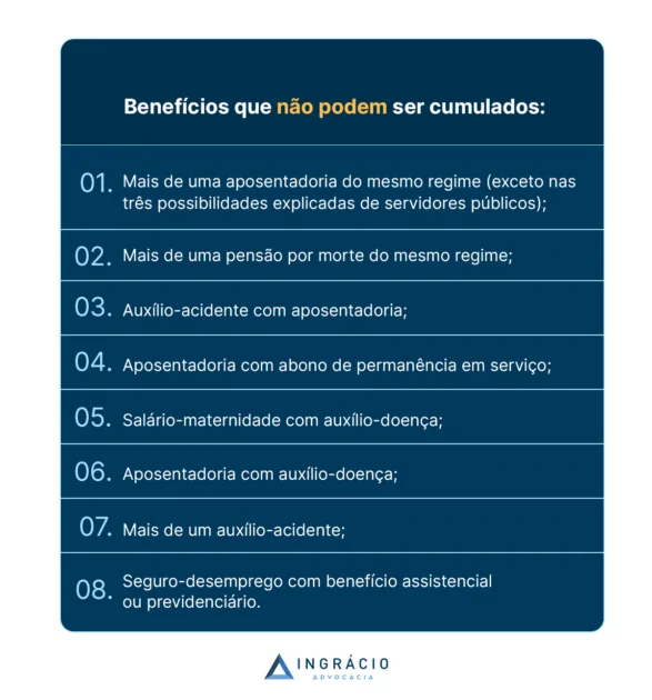 lista de benefícios que não podem ser cumulados