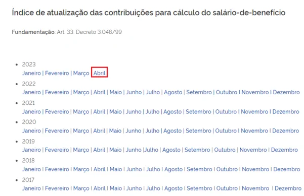como funciona o índice de atualização das contribuições para cálculo do salário de benefício