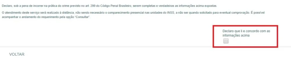 Declaração de ter lido documento no Meu INSS.