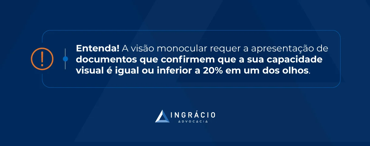 os documentos que atestam visão monocular precisam comprovar capacidade visual igual ou superior a 20% em um dos olhos