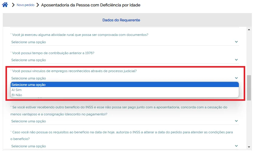 meu inss pedido de aposentadoria da pessoa com deficiência por idade