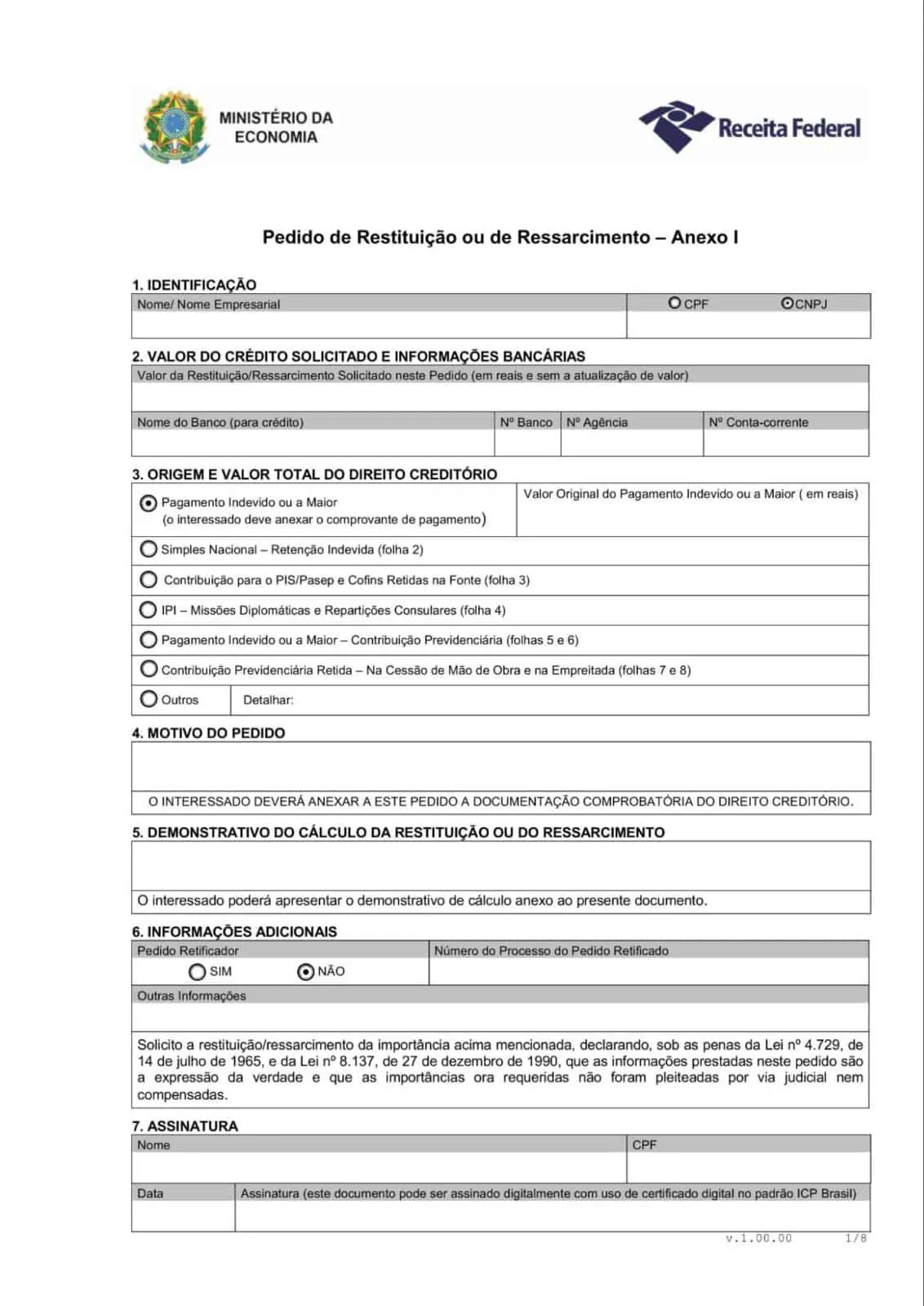 formulário pedido restituição imposto de renda