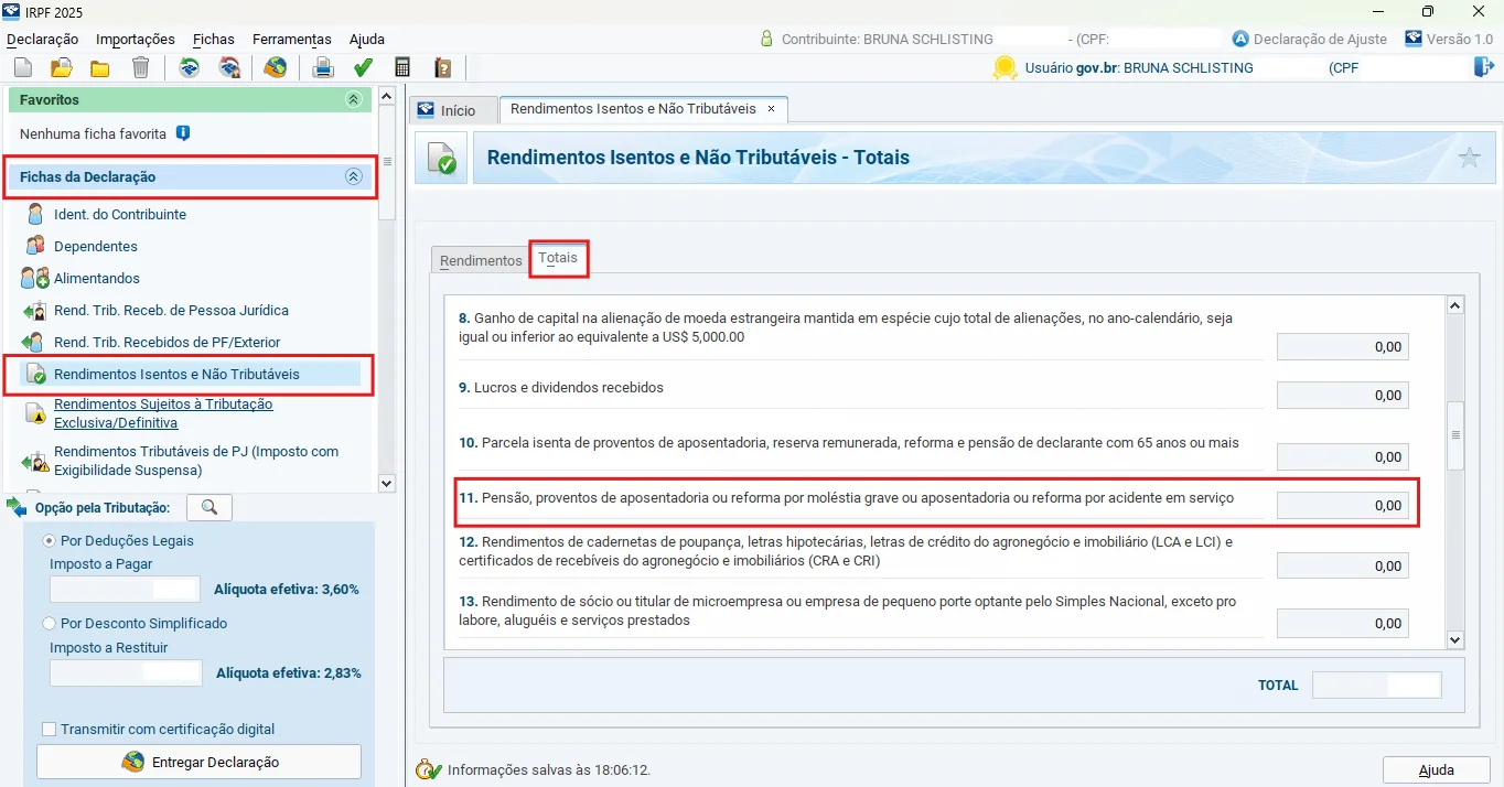 rendimentos isentos não tributáveis