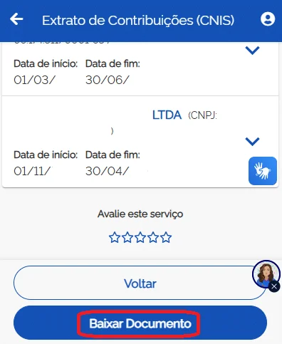 baixar documento cnis