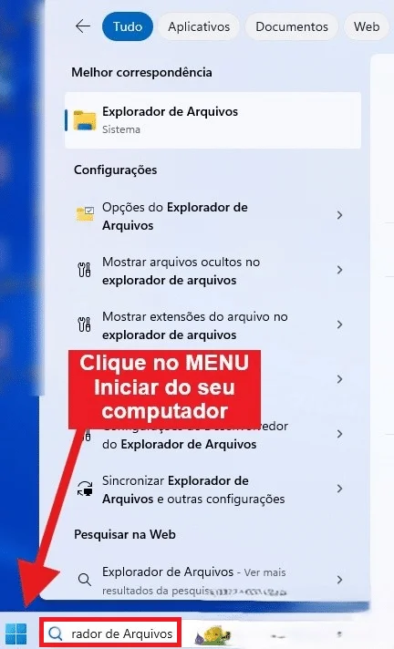 clique no menu iniciar computador