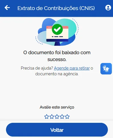 documento cnis baixado com sucesso