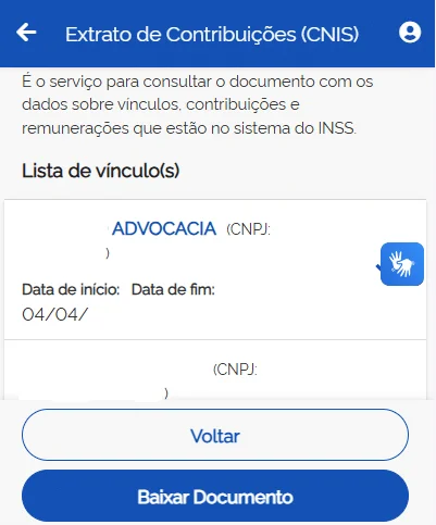 extrato cnis na tela meu inss
