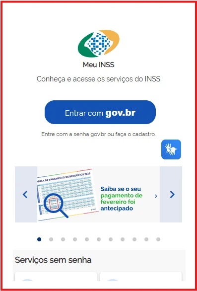 Página principal do Meu INSS