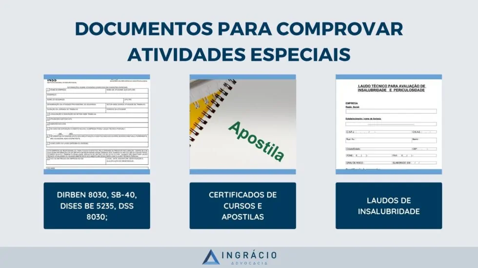 Documentos para comprovar atividades especiais.