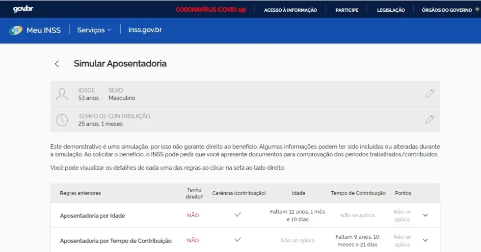 Simulador de aposentadoria do Meu INSS